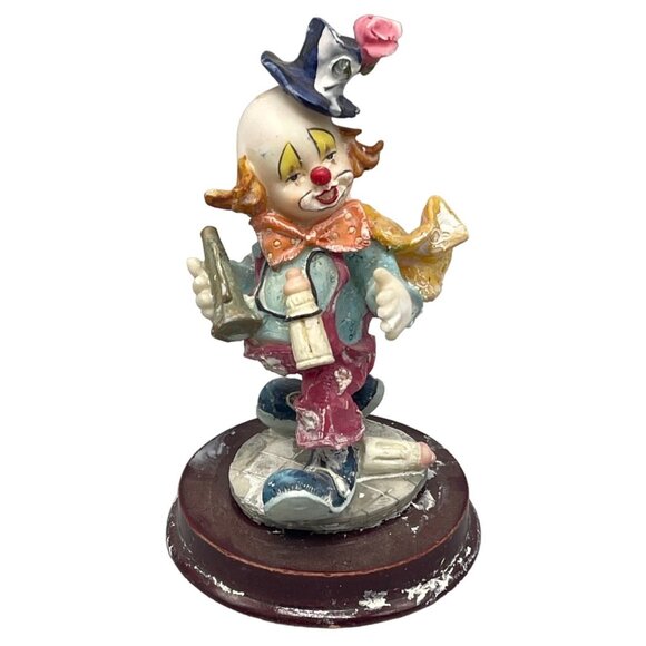 clown figurine baby bottle blue pink bow horn floral cape 3.5x5x3.5" READ - Picture 1 of 5